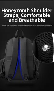 Detail of breathable honeycomb mesh shoulder straps on the ergonomic black laptop backpack