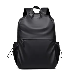Minimalist black waterproof laptop backpack with large capacity for men and students