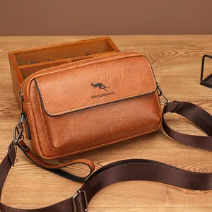 Men Retro PU Leather Crossbody Bag Fashion Litchi Grain Small Square Messenger Bag Multi-functional Clutch With Adjustable Strap For Daily Travel