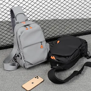 Waterproof oxford chest bag for men with multiple zipper pockets in black and grey