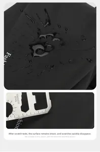 Detail showing waterproof matte fabric and scratch-resistant surface of black waist bag
