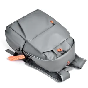 Minimalist grey waterproof business laptop backpack with stylish orange accents and large capacity
