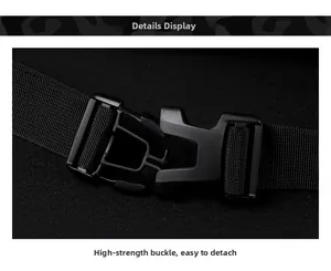 Macro view of high-strength plastic buckle and nylon strap detail on crossbody bag