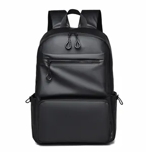 Business casual black waterproof laptop backpack with multi-compartment storage and wide straps