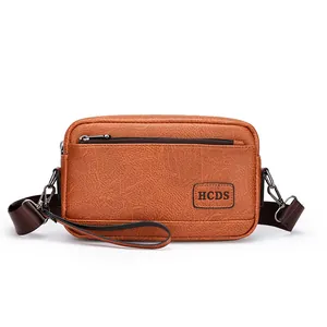Brown lychee grain PU leather multi-purpose crossbody bag and handbag for men