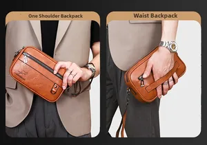 Brown vintage faux leather clutch bag with litchi texture and metal zip details