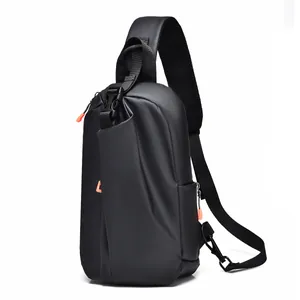 Waterproof matte black tactical crossbody bag with breathable mesh strap on white background