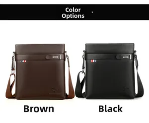 Close-up of brown and black leather messenger bags with elegant lychee grain texture
