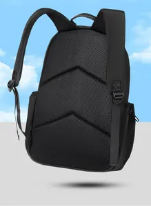Ergonomic breathable mesh back panel and padded S-shape shoulder straps of the black backpack