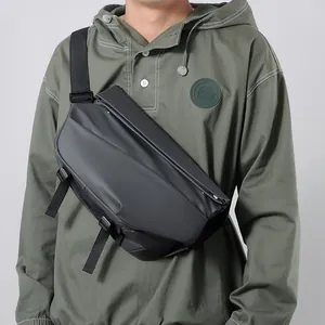 Waterproof matte black crossbody chest bag with adjustable straps for urban cycling