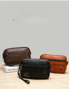 Three leather shoulder bags in black and brown featuring multiple zipper compartments
