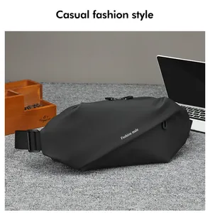 Detail of waterproof black crossbody bag with adjustable strap and Fashion Male logo