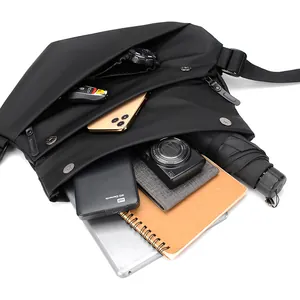 Waterproof black crossbody bag for men with large capacity and multi-layer storage