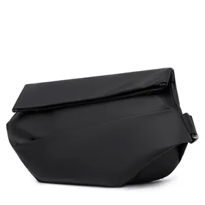 Minimalist large capacity black crossbody messenger bag for motorcycle riding and sports