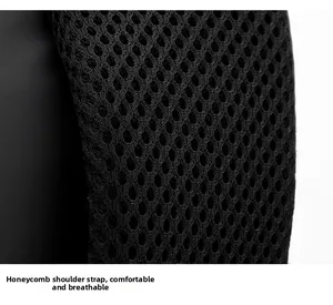 Detail of black honeycomb mesh shoulder strap featuring breathable padding for comfort