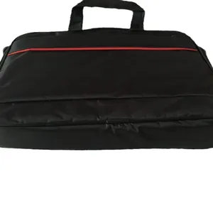 Sacoche ordinateur noire en nylon avec ligne rouge et poignée supérieure, vue de face