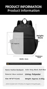 Detailed size chart for the minimalist laptop backpack with clear dimensions and capacity