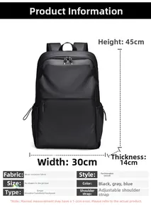 Detailed size chart of the stylish black business backpack with dimensions 45x30x14 cm