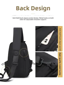 Detail of waterproof nylon chest bag with anti-theft back pocket and metal hooks