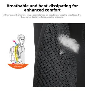 Close-up of ergonomic S-shaped shoulder straps with breathable honeycomb mesh fabric