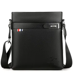 Men Business Casual Messenger Bag PU Leather Lychee Grain Crossbody Bag Waterproof Large Capacity Shoulder Bag With Strap