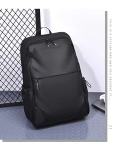 Detail of waterproof black minimalist backpack featuring stylish yellow zipper accents