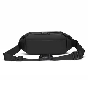 Waterproof black nylon multifunctional waist bag with adjustable strap and dual zippers