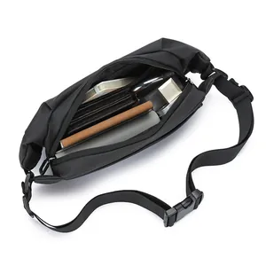 Men's black waterproof crossbody fanny pack with large capacity and multi-pocket interior
