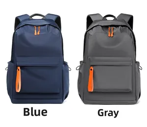 Blue and grey waterproof oxford backpacks with vibrant orange zippers for outdoor travel