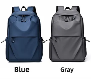 Detailed view of large business backpacks in blue and grey waterproof oxford fabric