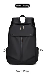 Vorderansicht des schwarzen Business-Rucksacks mit mehreren Taschen und mattem Finish