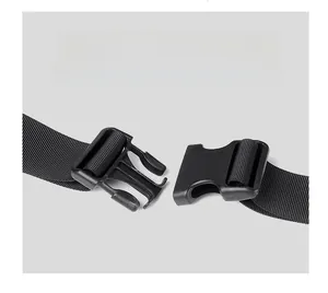 Detail of high-density nylon strap with quick-release plastic buckle for men's chest bag