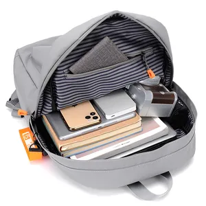 Large capacity grey nylon backpack with multi-layer storage for laptop and accessories