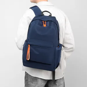 Waterproof navy oxford canvas backpack for men with large capacity and orange zippers