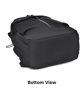 Bodenansicht des schwarzen Business-Rucksacks mit strapazierfähigem Stoff und feinen Nähten
