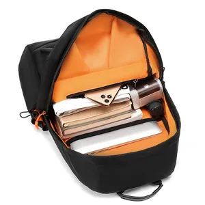 Waterproof Oxford canvas backpack with laptop compartment and orange lining