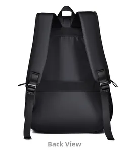 Business backpack back view with ergonomic padded straps and luggage trolley strap