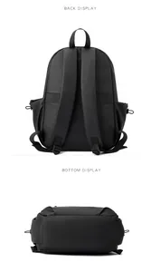Detailed view of the padded shoulder straps and reinforced bottom of this black laptop backpack