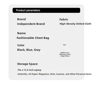 Größentabelle mit 31x15x46cm Maßen für 15,6-Zoll-Laptop-Rucksack aus Oxford-Gewebe
