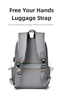 Détail du sac à dos avec sangle de fixation pour poignée de valise de voyage