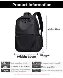 Detailed size chart of the wear-resistant laptop backpack showing 45x30x16cm dimensions