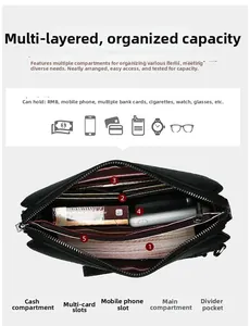 Λεπτομέρεια εσωτερικού μαύρου δερμάτινου τσαντακιού με 5 λειτουργικές θήκες