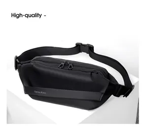 Detail showing high-quality black nylon material and durable dual metal zippers on chest bag