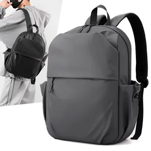 Minimalist black and grey laptop backpack for men featuring waterproof matte fabric