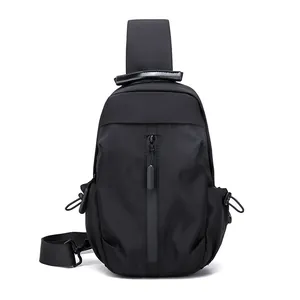 Waterproof black nylon chest bag for men featuring large capacity and ergonomic single strap