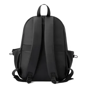 Black waterproof laptop backpack with luggage strap and breathable shoulder straps