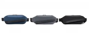 Mens mini crossbody chest bags shown in blue grey and black waterproof fabric colors