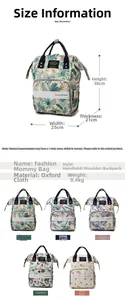 Detailed size chart for the large capacity multi-functional waterproof diaper backpack