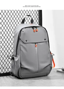 Détails du sac à dos gris imperméable pour ordinateur avec fermetures éclair orange vif