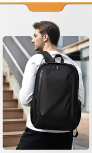 Detailed view of water-resistant matte black laptop backpack for business and urban commute